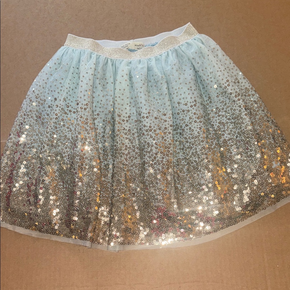Zara Girls sequin skirt size 9/10 icy blue with goldish silver sequin